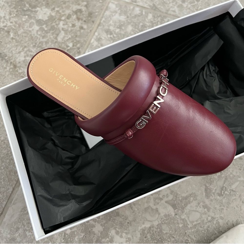 Givenchy Elba Slippers, 100% Lamb Leather Mules in Burgundy, New, Size 36 - Picture 6 of 13